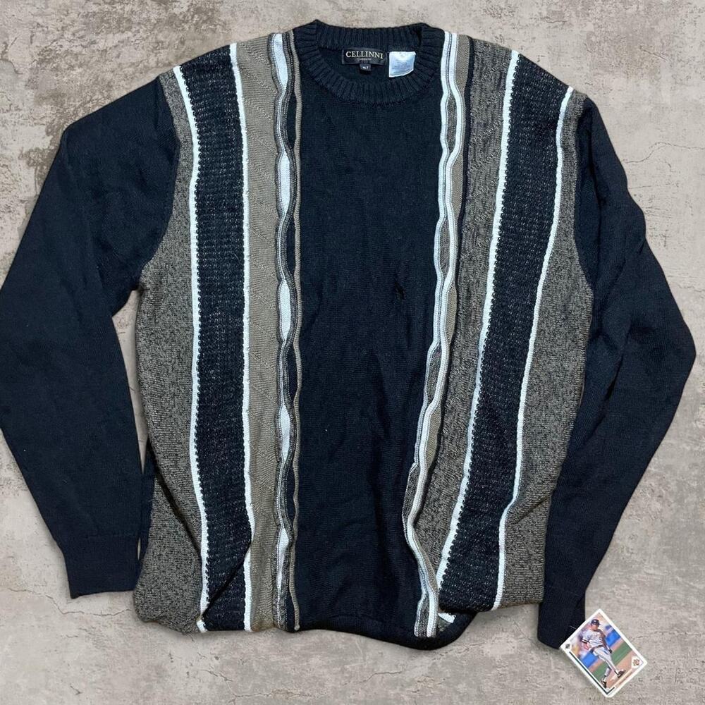celinni Black coogi style wool knit sweater sweater size XL